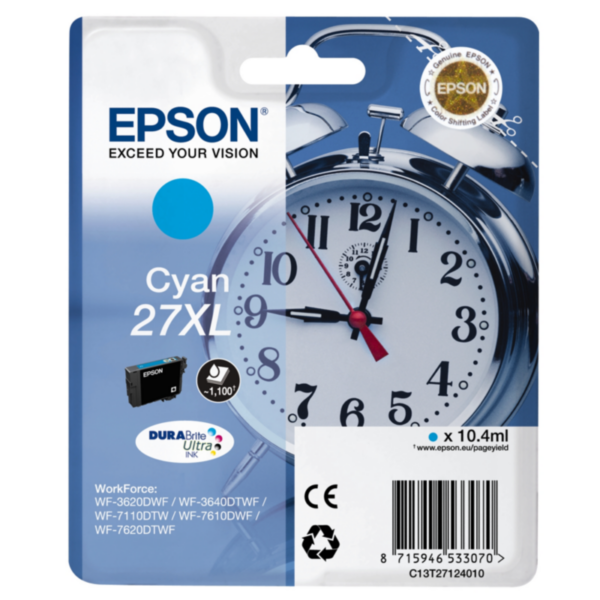 Epson 27XL Original Druckerpatrone Cyan mit hoher Kapazität T2712