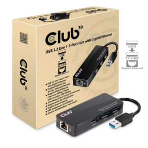 Club 3D USB 3.2 Gen1 Typ A 3-Port Hub mit Gigabit Ethernet schwarz