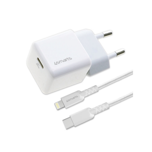 4smarts Netzladegerät VoltPlug Mini PD 30W QuickCharge AFC USB-C/Lightning weiß