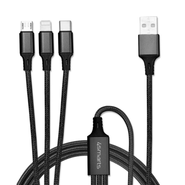 4smarts 3in1 Kabel ForkCord 1m textil schwarz