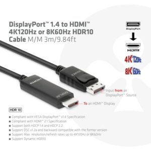 Club 3D DisplayPort 1.4 auf HDMI 4K 120Hz oder 8K 60Hz HDR10 Kabel 3m St./St.