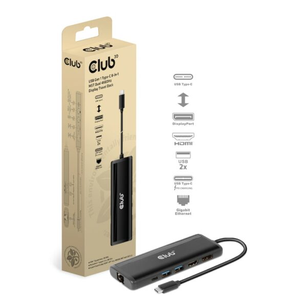 Club 3D USB Gen 1 Typ-C 8-in-1 MST Dual 4K 60Hz Display Travel Dock
