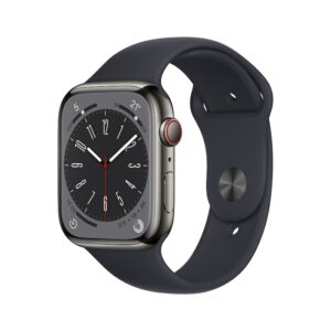 Apple Watch Series 8 LTE 45mm Edelstahl Graphit Sportarmband Mitternacht