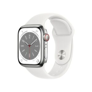 Apple Watch Series 8 LTE 41mm Edelstahl Silber Sportarmband Weiß