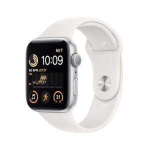 Apple Watch SE (2. Gen) GPS 44mm Aluminium Silber Sportarmband Weiß