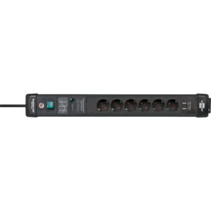 Brennenstuhl Premium-Line Steckdosenleiste 6-fach 3m mit 2 mal USB schwarz