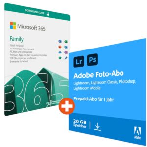 Microsoft 365 Family & Adobe Foto-Abo | 20 GB | Download & Produktschlüssel