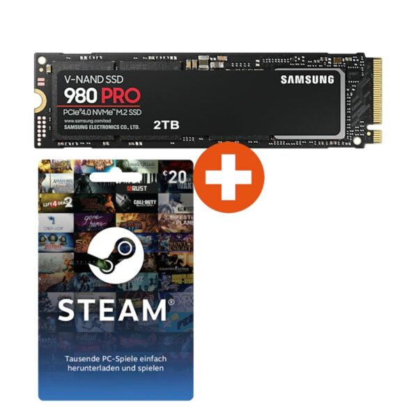 Samsung 980 PRO Interne NVMe SSD 2 TB M.2 2280 inkl. 20 EUR Steamguthaben