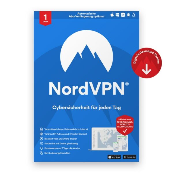 NordVPN Service VPN | 6 Geräte | 1 Jahr | Download & Produktschlüssel