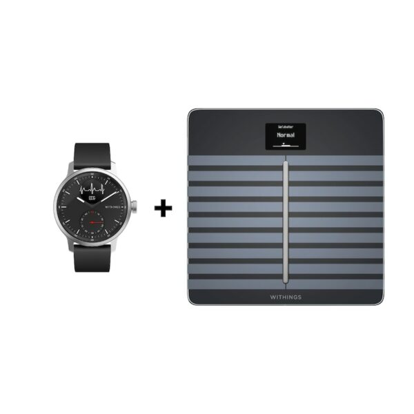 Withings ScanWatch 42 mm schwarz + Body Cardio Körperwaage schwarz